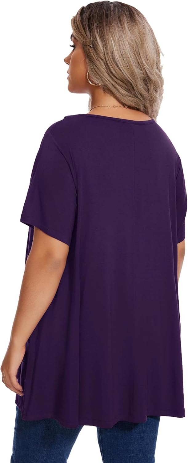 OVERWORETY Women's Plus Size Summer Tops Casual Business Collared Lapel V Neck Shirts Short Sleeve Dressy Polo Blouses Tunic - Image 4