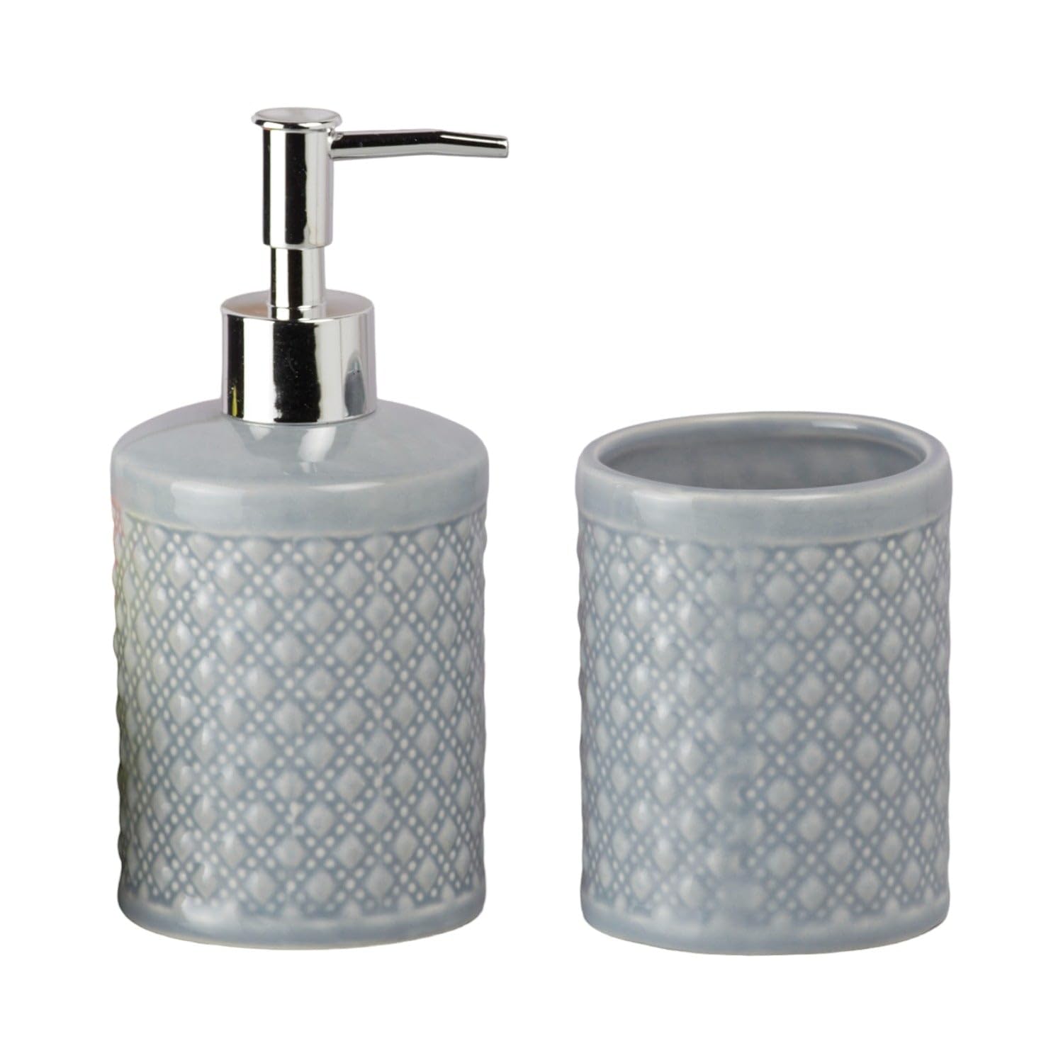 SaSaSa Ceramic Bathroom Set – Elegant Set of 2 Bath Accessory Kit with Soap Dispenser & Toothbrush Holder – Modern Bathroom Decor for Home & Guests (9605) 4
