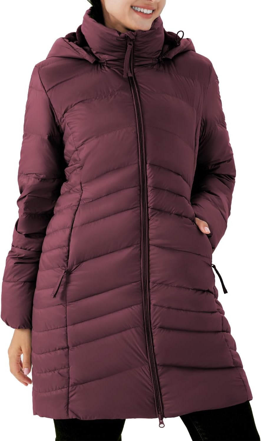 Women's Winter Down Long Jacket Thickened Puffer Warm Coat with Detachable Hood