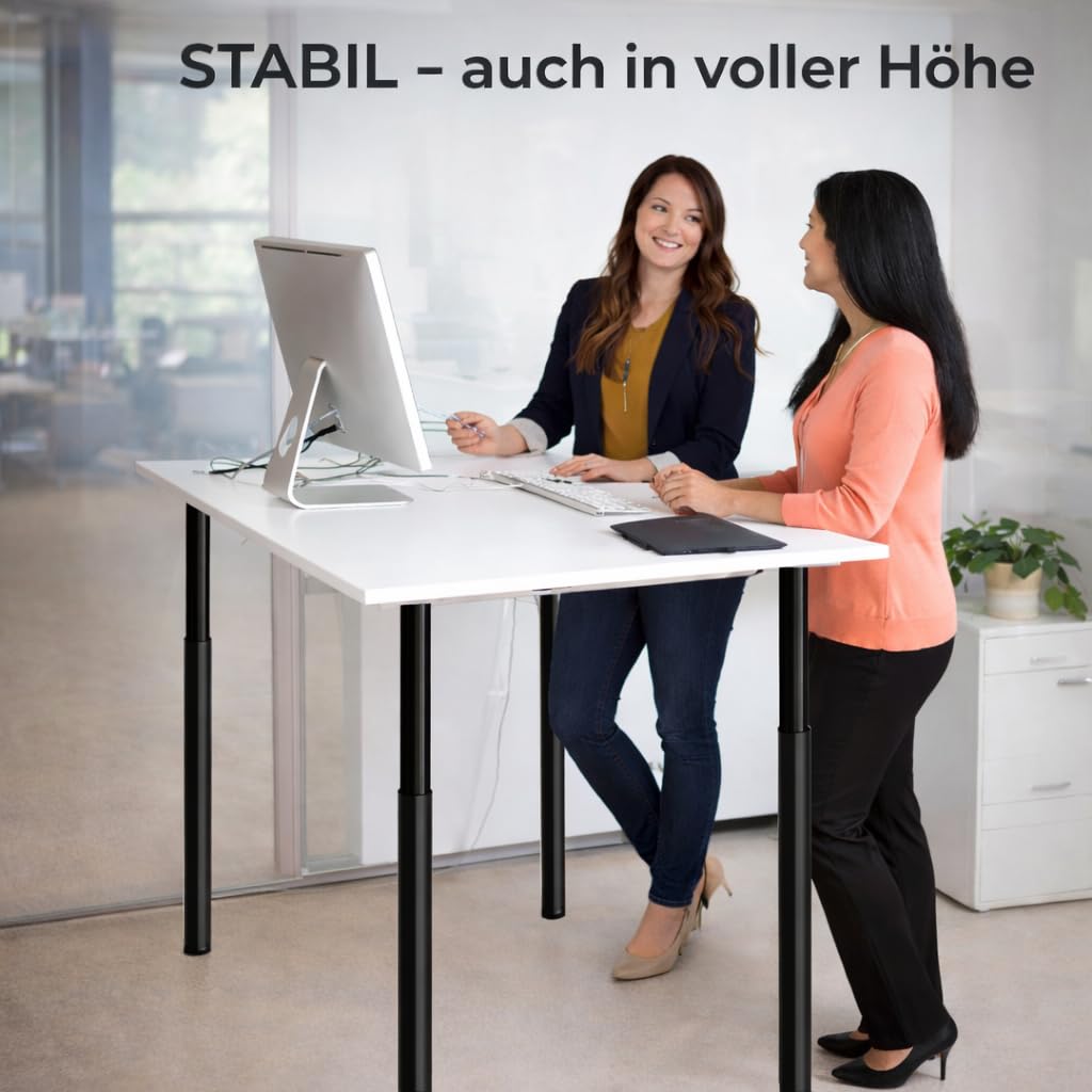 Stahlia höhenverstellbare Tischbeine 70–110 cm, Ø60 mm, stufenlos verstellbar 2er Set aus Metall – SCHWARZ MATT,Tischfüße für Esstisch & Schreibtisch Schrauben & Bodenschutz