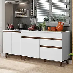 Kit com 2 Balcões de Cozinha Madesa Reims 4 Portas 1 Gaveta (com Tampo) - Branco