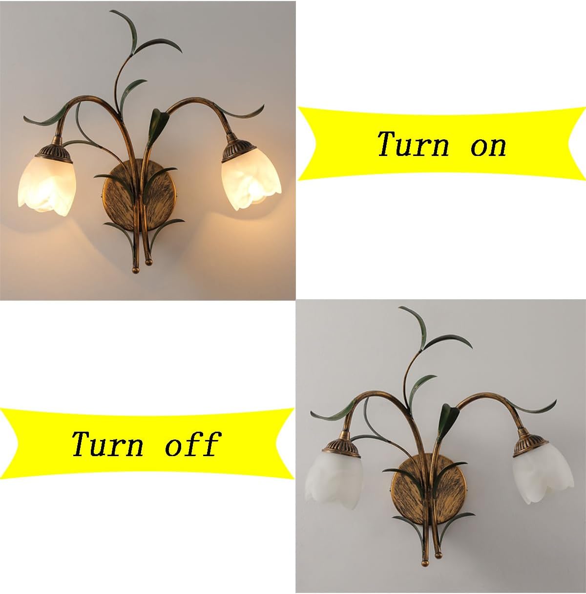 Bofea-Vintage Flower Wall Sconces Pastoral Style Wall Lamp Home Decor Creative 2 Head Wall Light Farmhouse Lighting for Living Room,Hallway & Bedside.(Milk White/Glass)