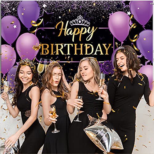 Frienda Purple Birthday Banner Purple Happy Birthday Decorations for Women Backdrop Banner Sign 72.8 x 43.3 Inch Photo Photography Prop Booth Background for Women Celebration Party Favor Supplies by Frienda - Used condition - Image 6
