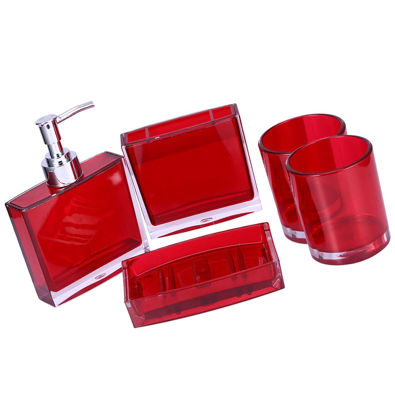 Tsophreniq 5Pcs Crystal Like Acrylic Bathroom Storage Set Toothbrush Holders Soap Dispenser Liquid Lotion Containers Vanitys Organizers Modern Toothbrush Holders Set with Tumblers