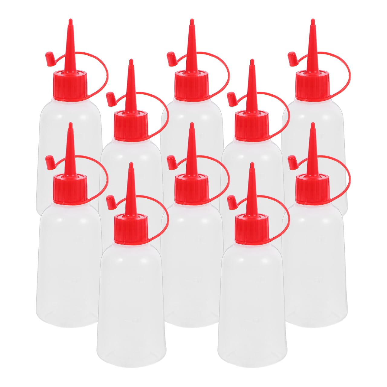 OSALADI 10 botellas de plástico transparentes con aplicador de punta estrecha para aplicar pegamento, botellas de color con punta de aguja, color rojo