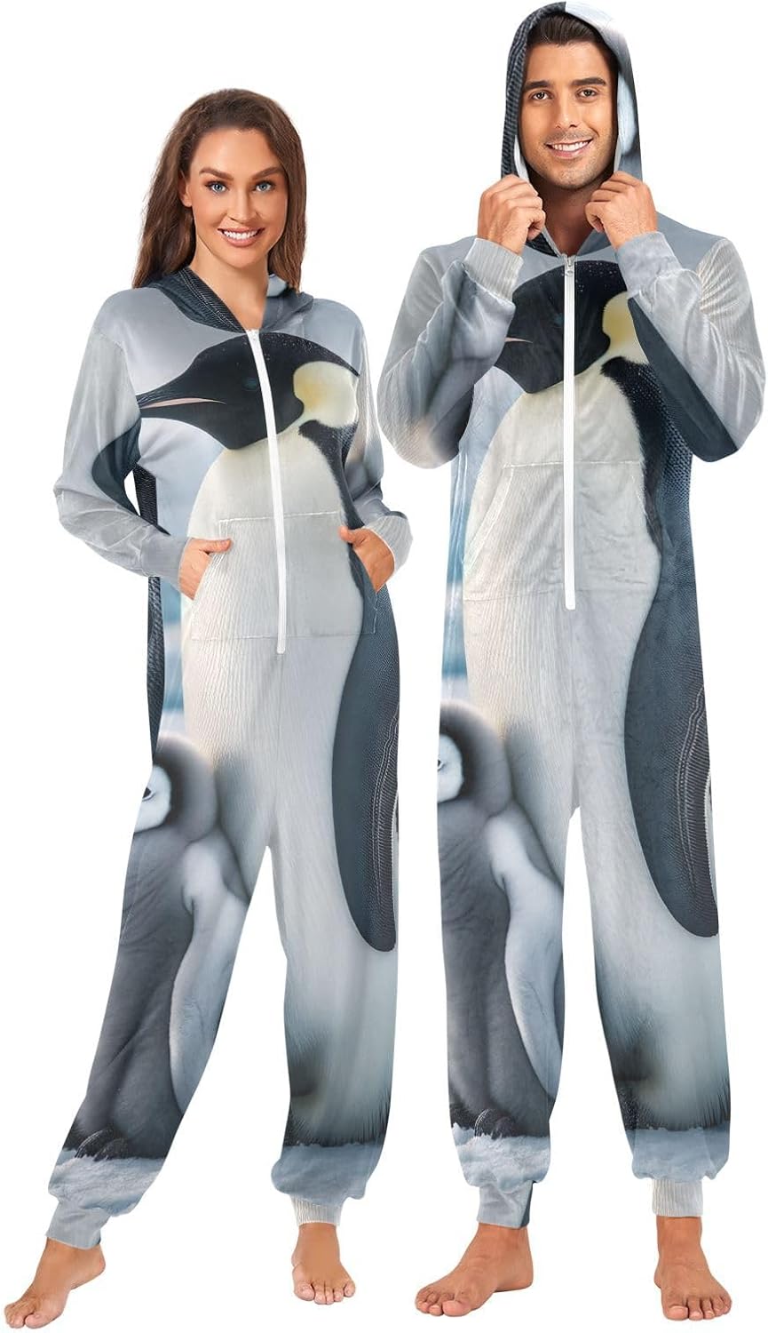 GAIREG Cute Penguin One-Piece Christmas Pajamas, Plush Onesie Pjs for Men's Women's
