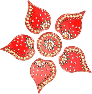 Designer Floor Rangoli Reusable Small Acrylic Rangoli Gift for Interior Floor Rangolis Indian Traditional Festival New Year Decorations Home Decor and Gift Return Gifts Ideas Size- 7" Red