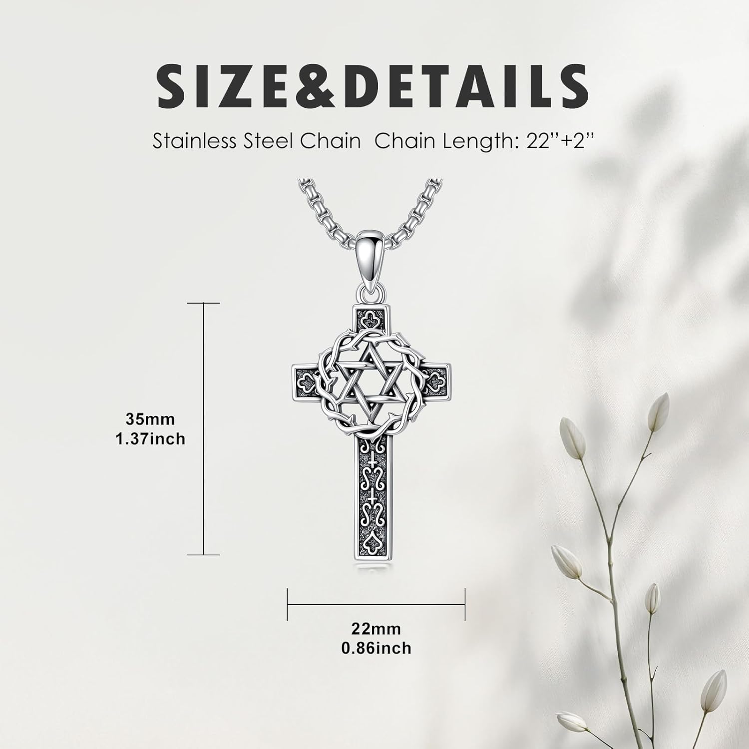 SIMONLY Cross Necklace 925 Sterling Silver Crown of Thorns/Ankh/Star of David Pendant Necklace Cross Jewelry Gifts for Men Women - Image 3