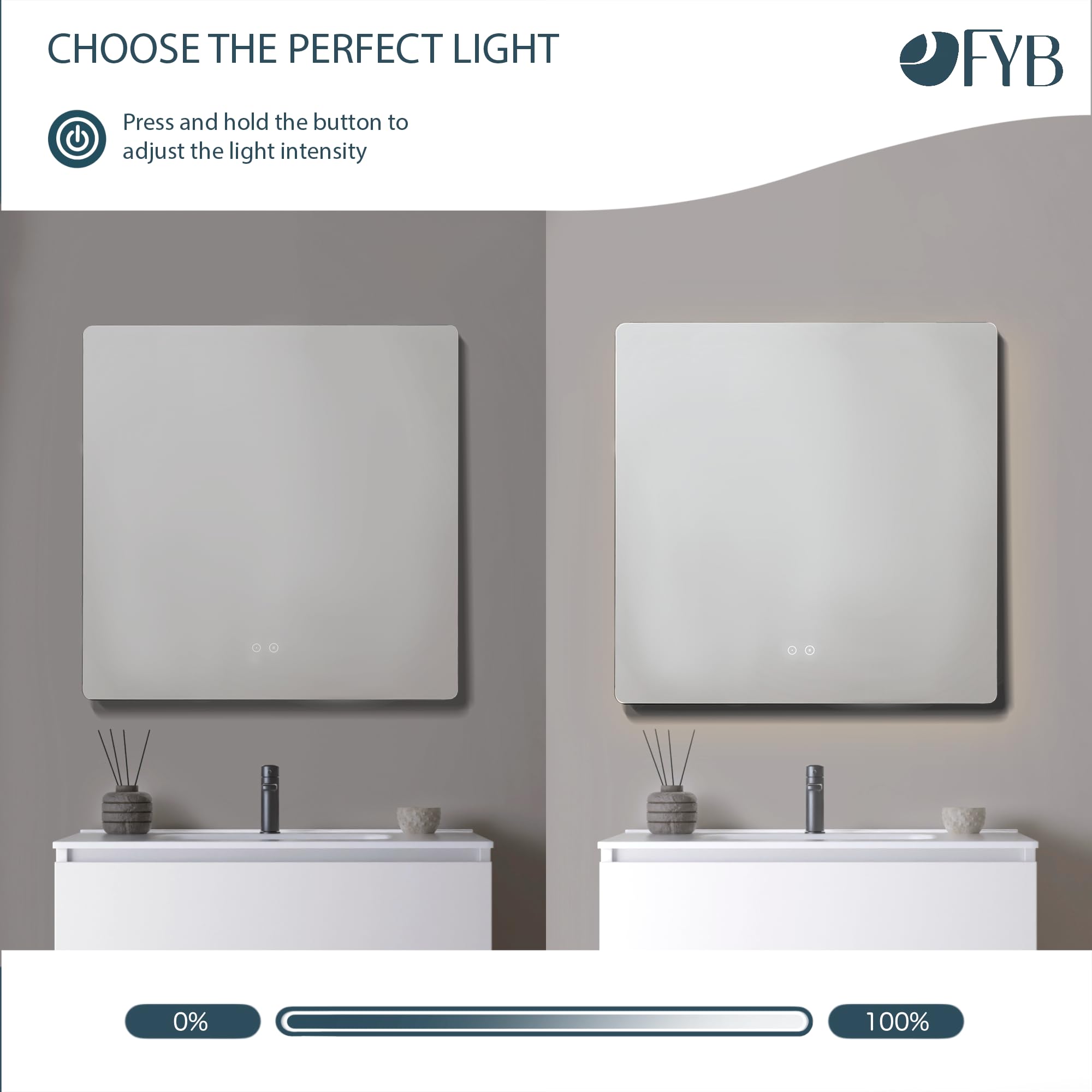 Espejo de Baño Rectangular con Luz LED Regulable, Antivaho, Interruptor Táctil, 3 Tonos de Luz, Apagado Automático, Fácil Instalación, Montaje en Pared, Diseño Sin Marco 80x80 cm