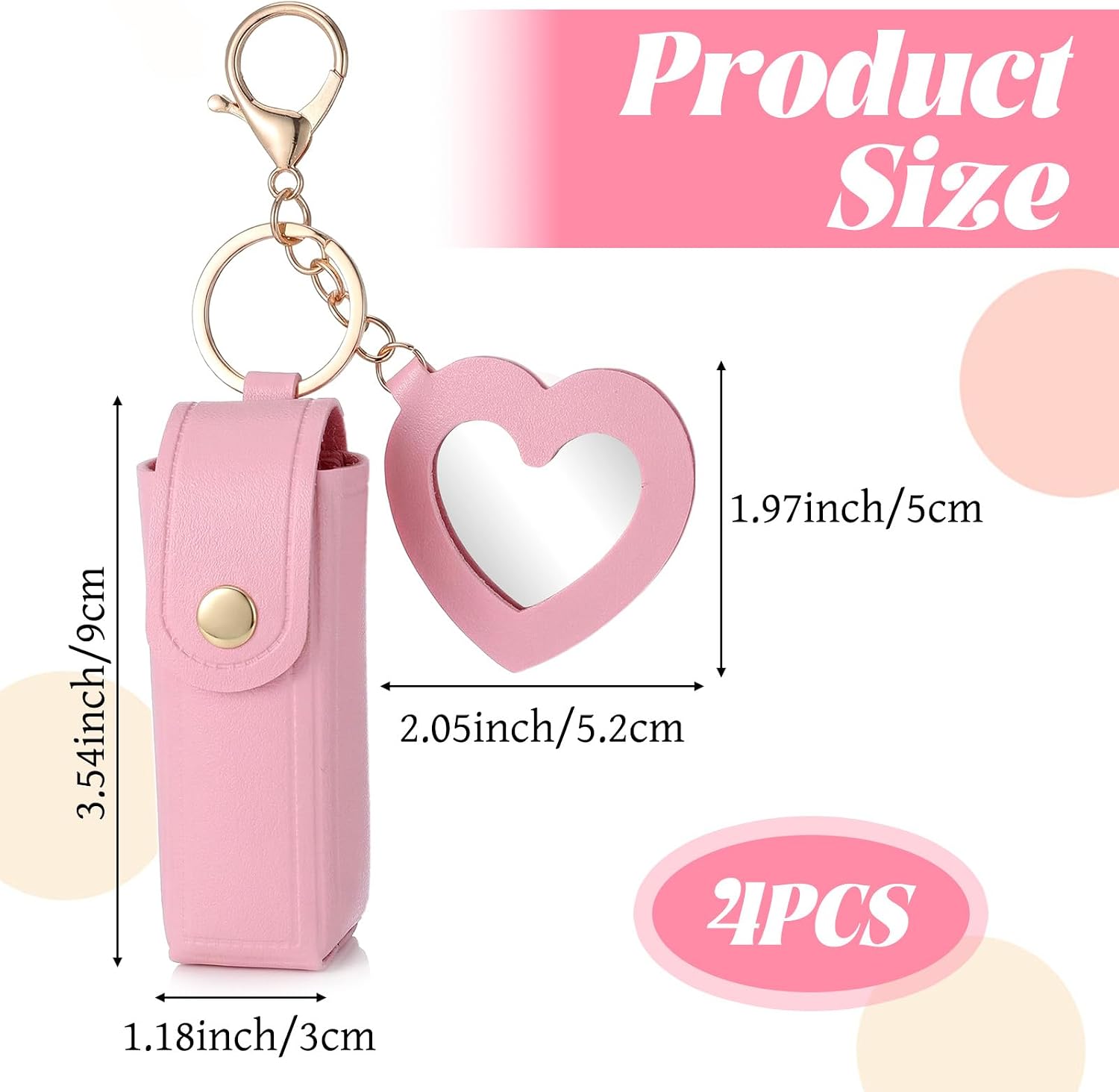 4 PCS PU Leather Lip Gloss Keychain, Lipstick Holder Key Chain with Mirror Portable Lipstick Holder Lip Balm Organizer Holders Keychains Lipgloss Keychain Travel Makeup Storage Case for Women Girls