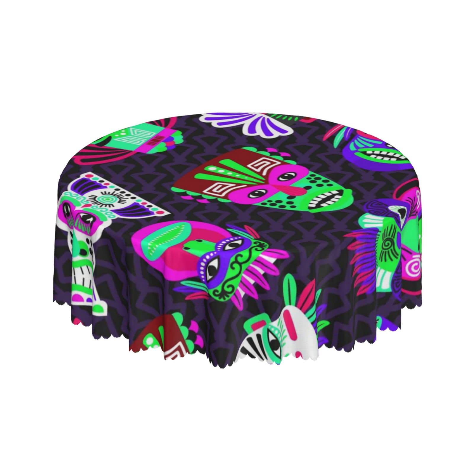 Lsjuee Psychedelic Colorful Tribal Mask Round Tablecloth 60 Inch Printed Washable Tablecloth for Dining Party Holiday Fall Home Decorative