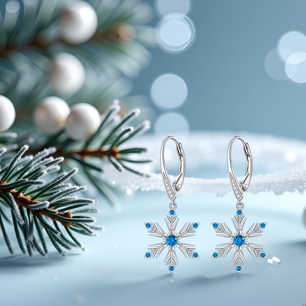 Christmas Snowflake Earrings for Women Dangling Sterling Silver Snowflake Earrings Dangle Jewelry Winter Xmas Christmas Jewelry Gifts - Image 6