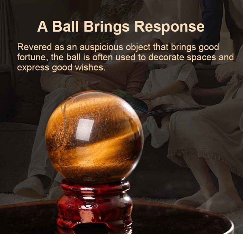Home Decor Crystal Ball with Base, Tiger's Eye Gemstone Sphere,Feng Shui Divination Ball for Living Bedroom Office Display,Festival Gift,1.57"(4cm)