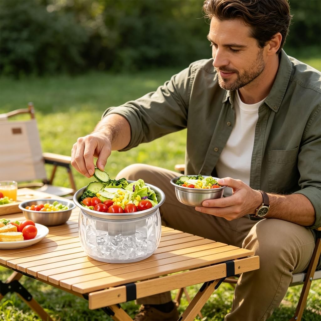 Insulated Two Part Dip Dish Set With Removable Ice Bottom Maintains Cold For Parties Picnics BBQs