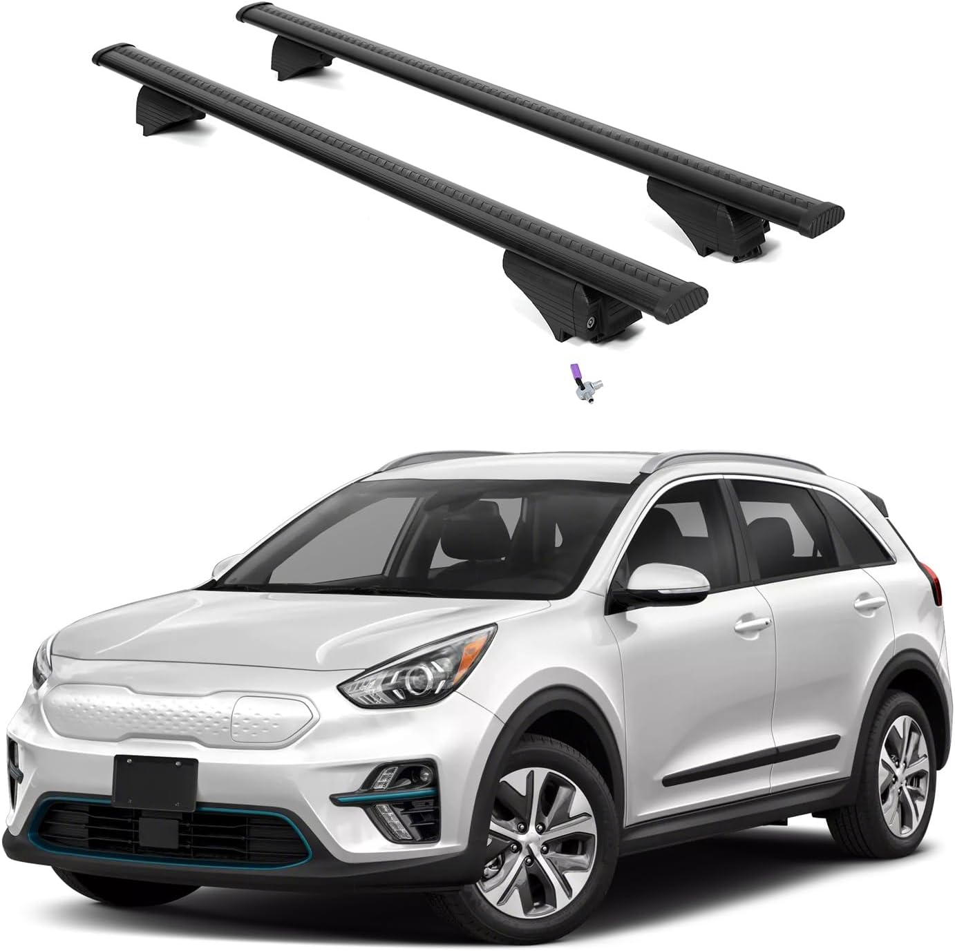 ERKUL Roof Rack Cross Bars for Kia E-NIRO NIRO EV 2019-2022 | Aluminum Crossbars with Anti Theft Lock for Rooftop | Compatible with Flush Rails - Black