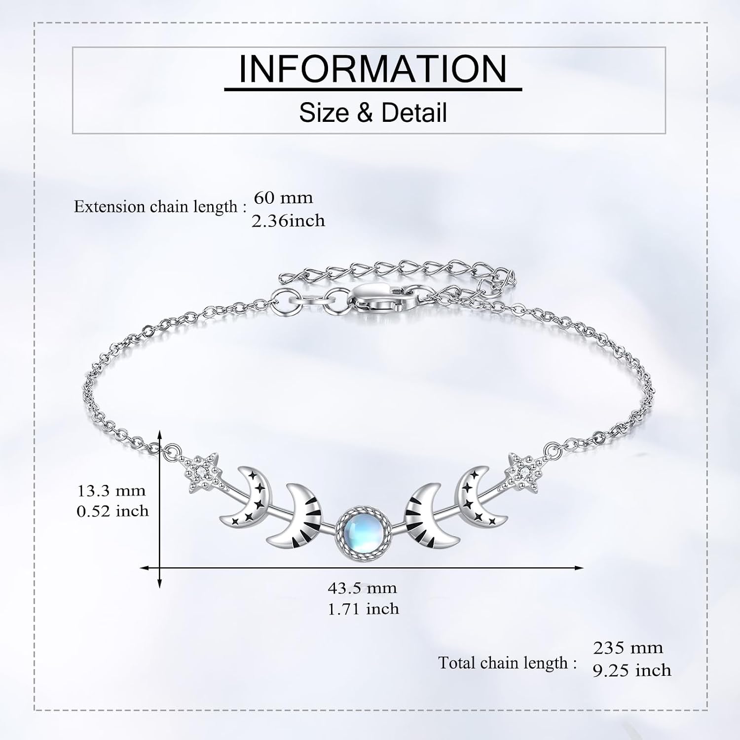 Moon Phase Bracelet Sterling Silver Moonstone Moon Phase Bracelet Moonstone Jewelry Gifts for Women
