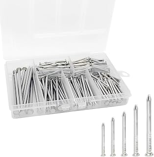 Nails for Hanging Pictures, 350 Pcs Finishing Nails Assortment Kit, 5 Sizes Small Nails for Picture Hanging 20mm-50mm, Steel Nails with Storage Box, Wall Hanging Kit for Art & Wood Projects