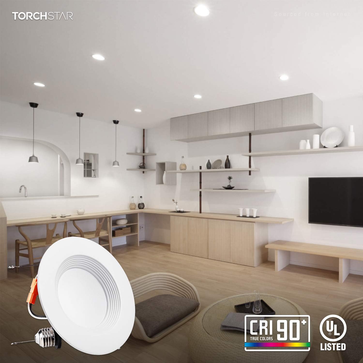 TORCHSTAR 5/6 Inch Dimmable LED Recessed Downlight, Baffle Trim, Retrofit Recessed Lighting, 15W (120W Equiv.), CRI 90, Damp Location, UL Listed, 1100lm, 4000K Cool White, Pack of 4