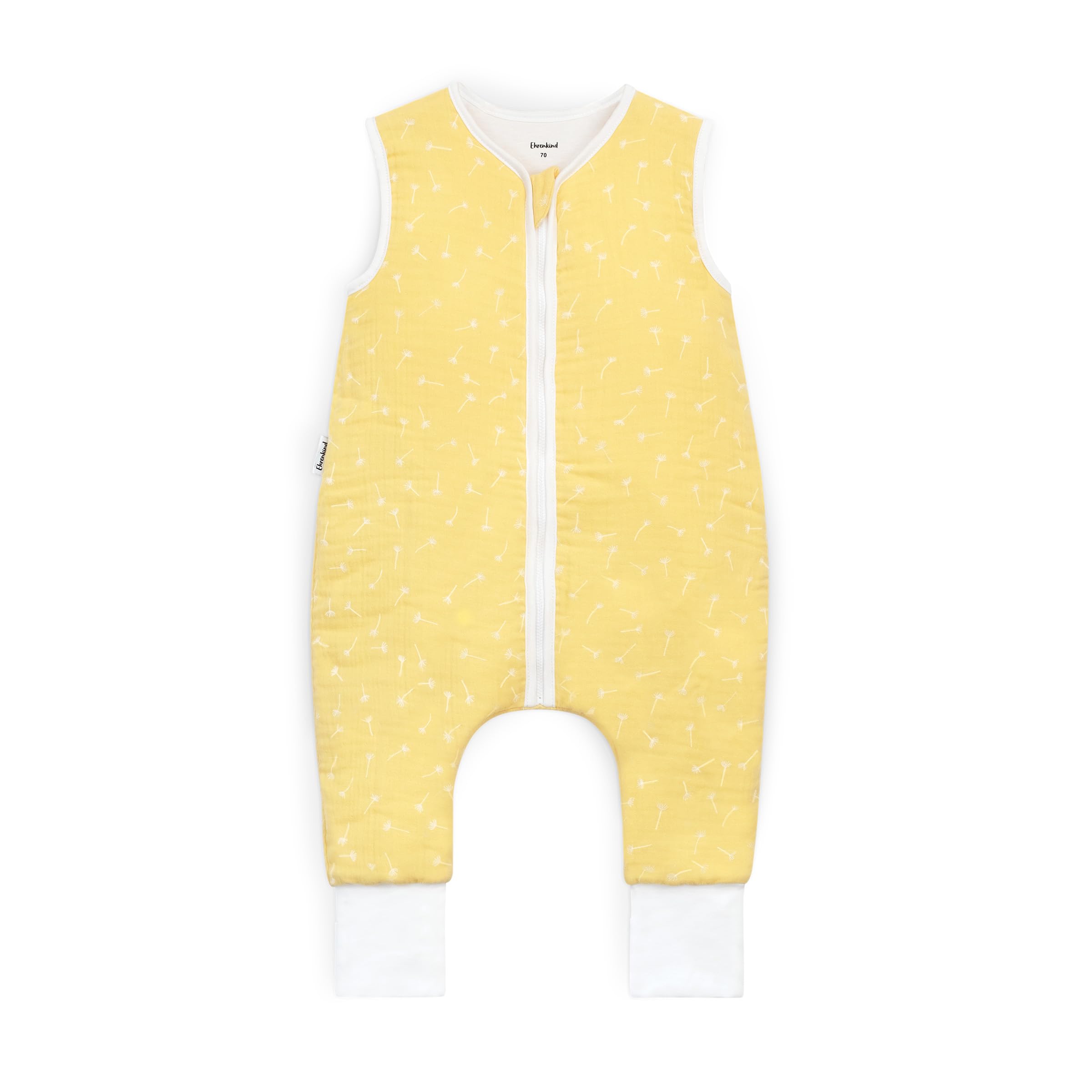 Ehrenkind® Musselin Schlafsack mit Füßen 2.5 TOG 100% Bio-Baumwolle Vanille mit Pusteblume | 90 cm | Oeko Tex zertifiziert