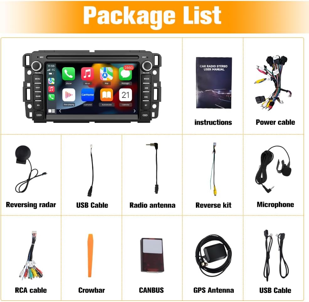 (2GB+64GB) 7 inch Car Stereo for Chevy Silverado GMC Sierra Yukon Buick (2007-2013), Android 13 Radio with CarPlay Android Auto SWC GPS Navigation DSP