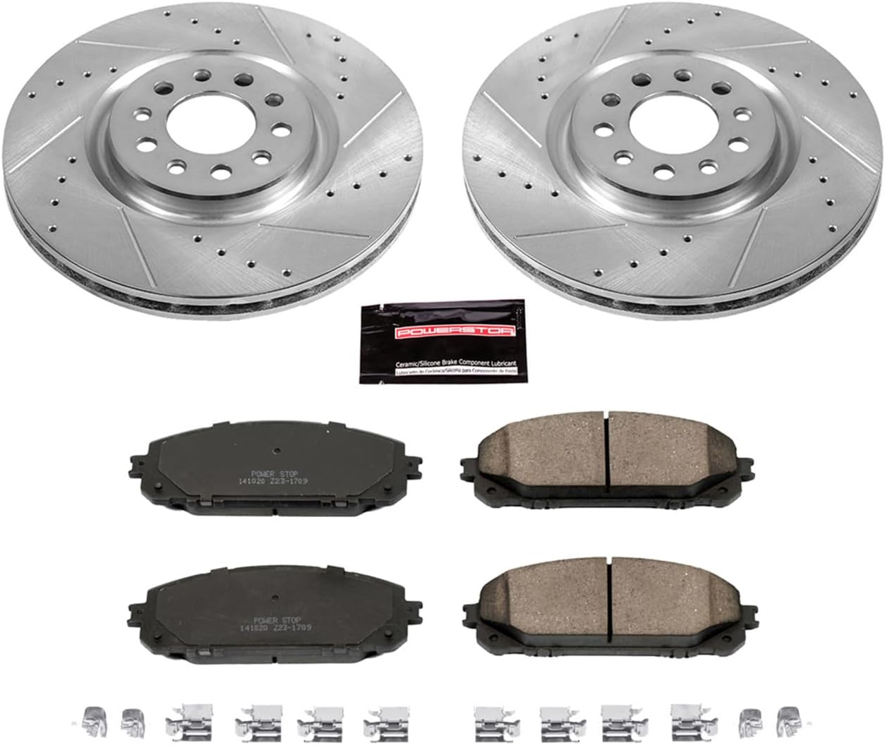 PowerStop Front Brake Kit for Jeep Cherokee 2014-15 - Drilled and Slotted Disc Rotors with Carbon-Fiber Ceramic Brake Pads Replacement, K6540