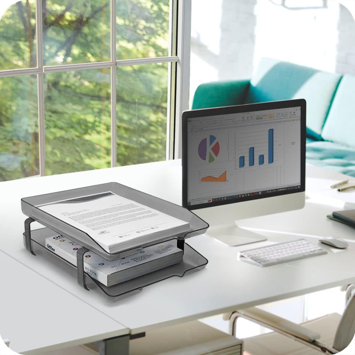 Acrimet Traditional 2 Tier Letter Tray, Front Load Design, A4 Letter Size, Desktop Organizer (Plastic) (Clear Gray Color)