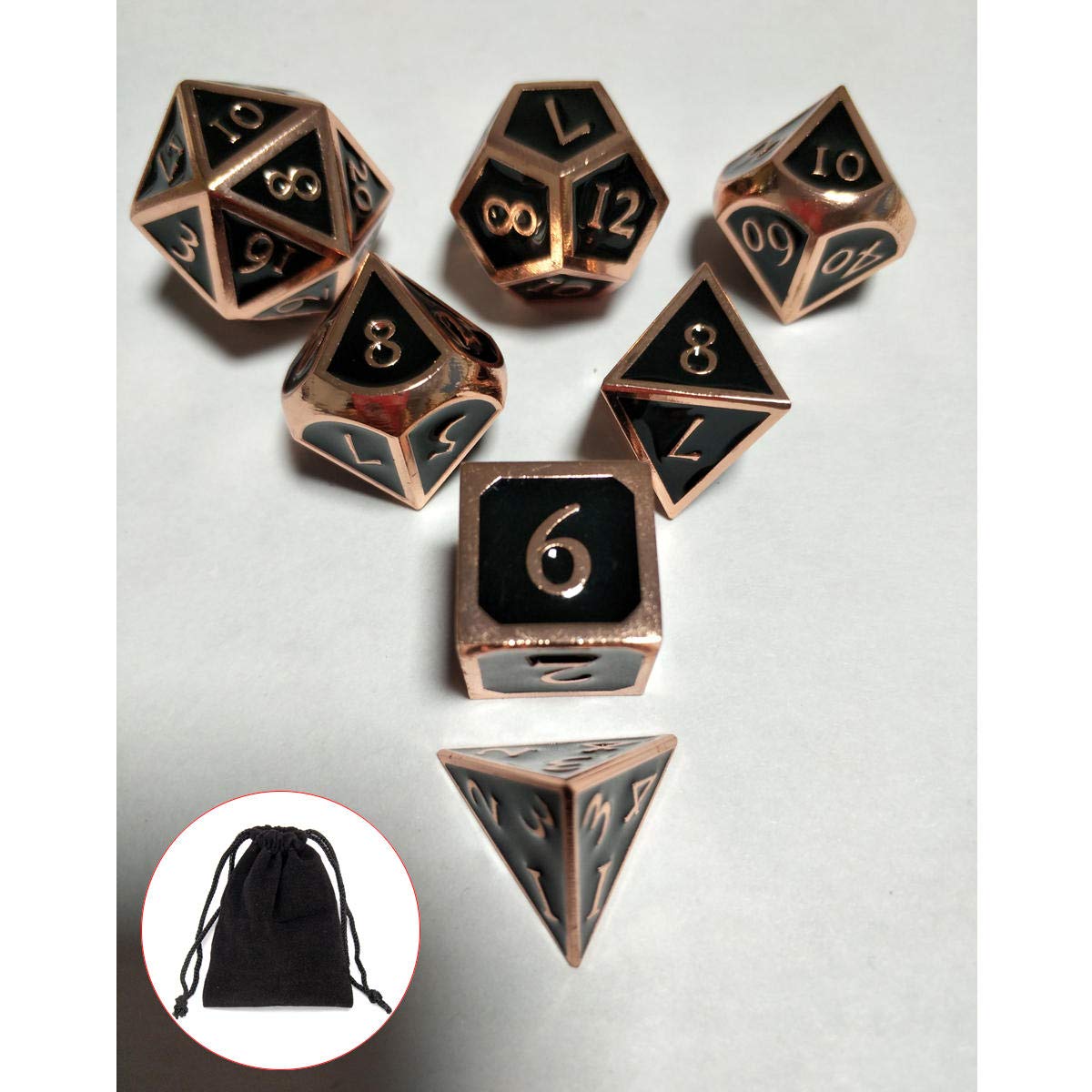 ChaRLes 7 Unids En Relieve Heavy Metal Poliédricos Dados Dnd Rpg Mtg Juego De Rol Con Bolsa De Almacenamiento