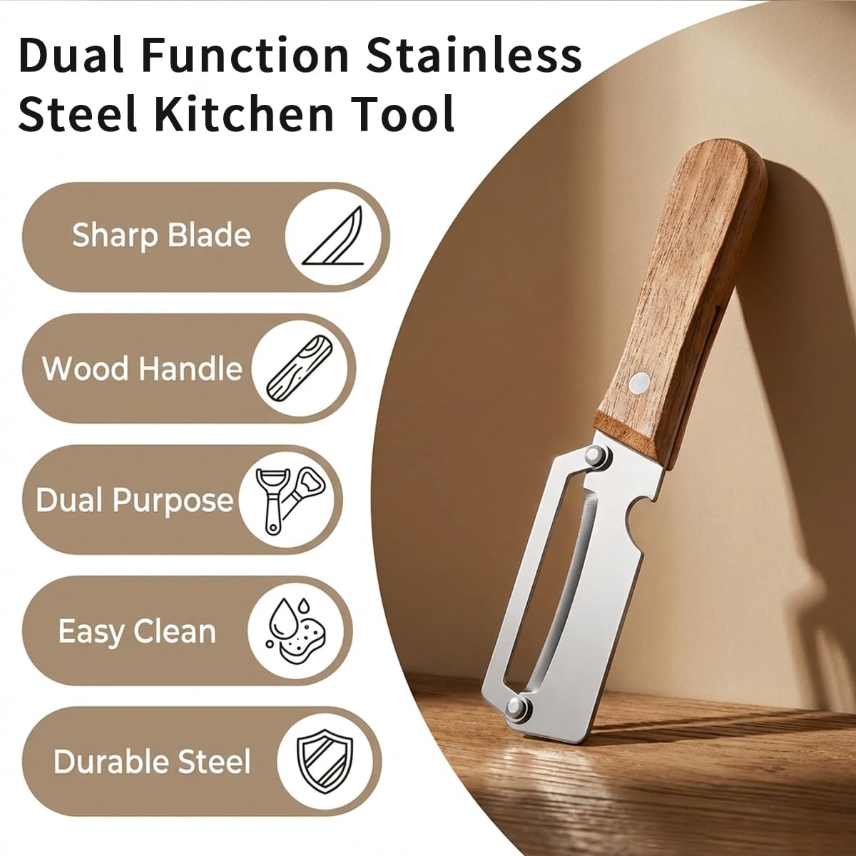 2 Pack Multifunctional Vegetable Peeler, Stainless Steel Blade with Ergonomic Wooden Handle, Non-Slip Fruit & Potato Peeler for Kitchen Use — view 6