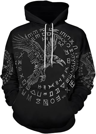 Mens Nordic Mythology Viking 3D Printed Long Sleeve Hooded Sweatshirts Hoodies