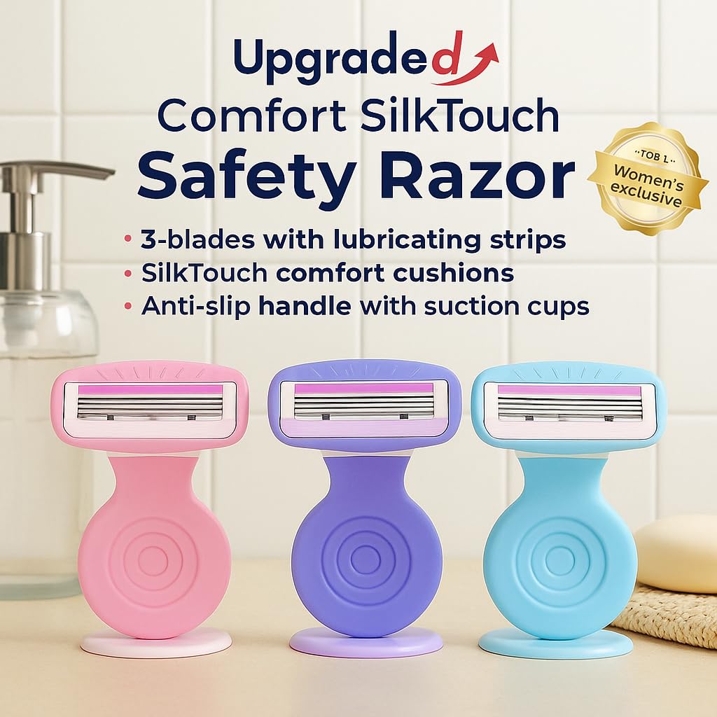 New women's anti-scratch razor, safety razor, designed for a close, smooth shave and shave Standard 1 blade (Purple + 3 tips)