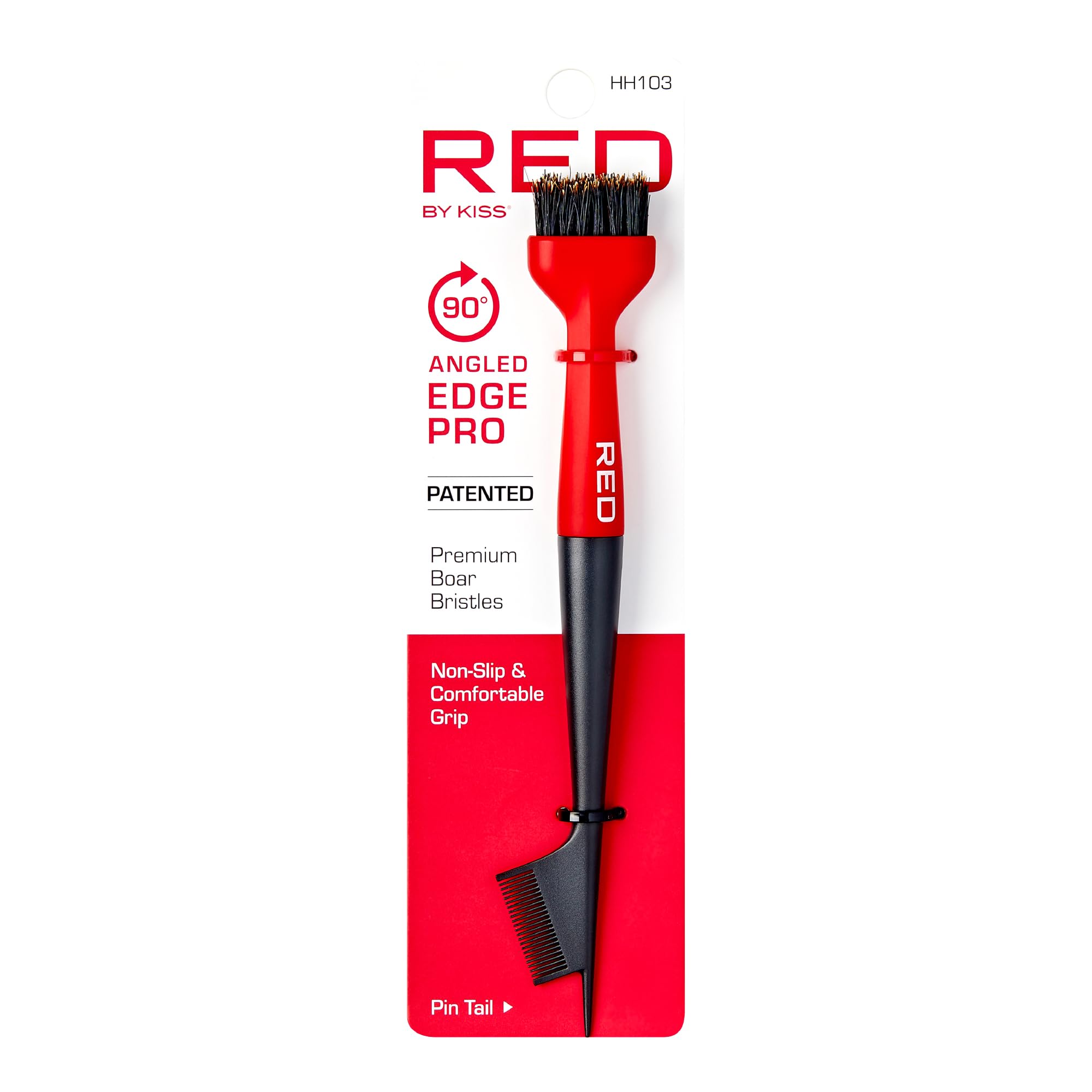 RED by Kiss Premium 100% Boar Bristles Edge Pro Brush for Smooth Hair Styling & Edge Control - 90 Angle
