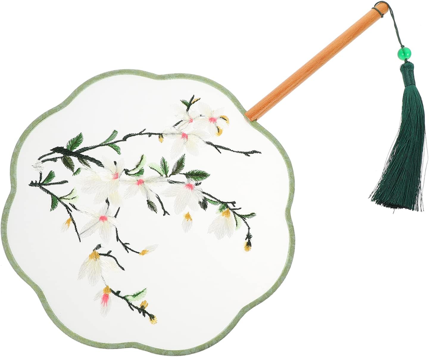 Didiseaon Chinese Round Fan Embroidery Hand Fan Ancient Floral Handheld Oriental Fan for Wedding Birthday Party Favors with Tassel