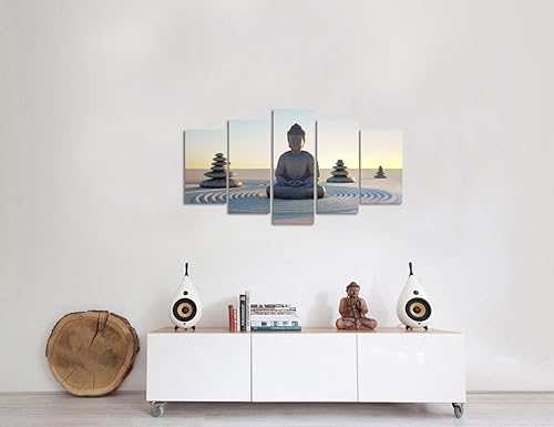 Miniatura 2 de VVOVV Wall Decor - Póster artístico de Buda en lienzo para pared, impresiones giclée, arena blanca, piedra zen, decoración del hogar, póster moderno