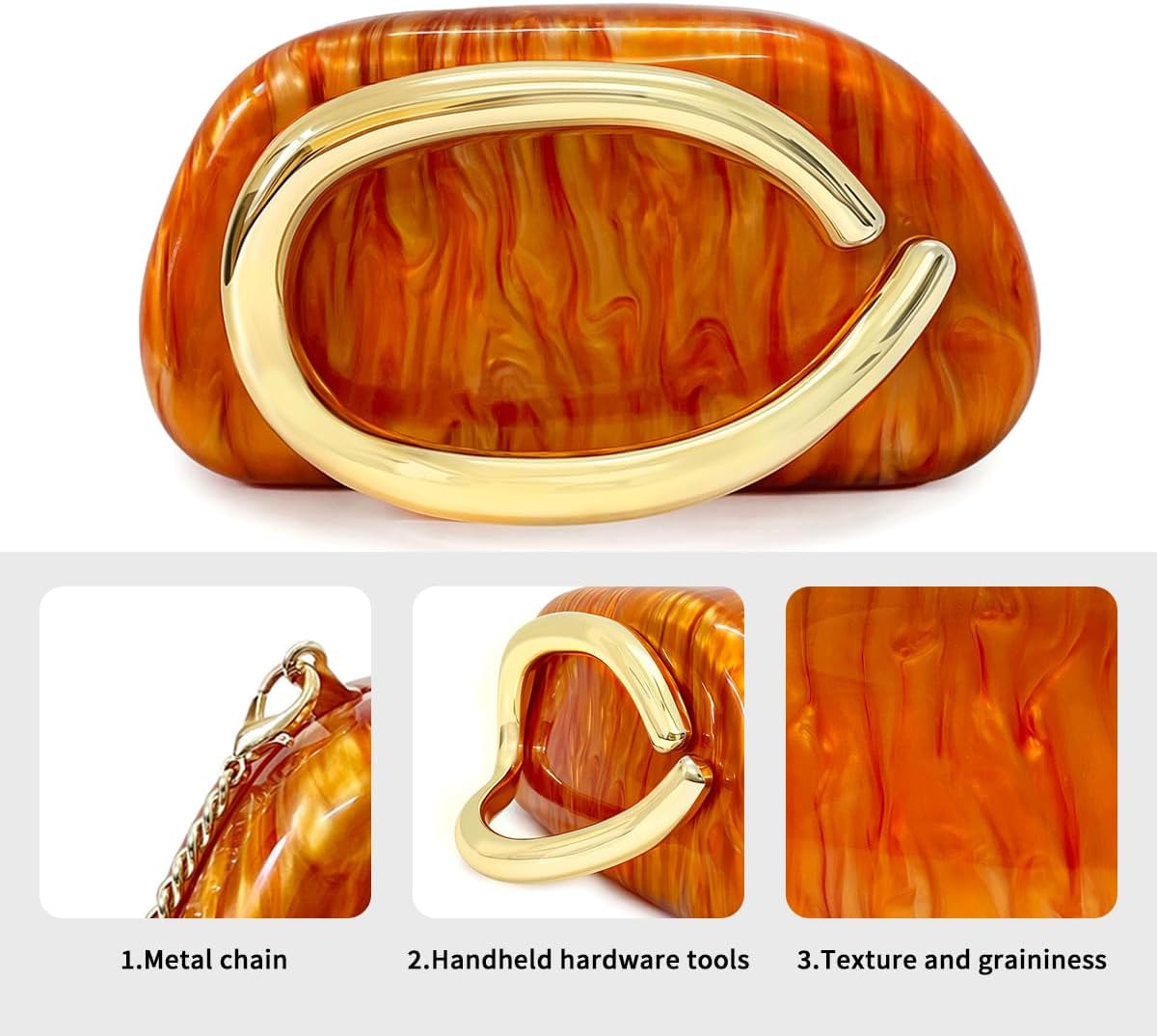 Women Acrylic Clutch Purse Metal Handle Evening Bag Trendy Box Shoulder Crossbody Bag Handbag for Wedding Party Causal - Image 5