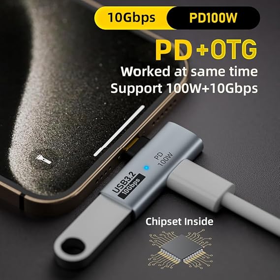 xiwai 2-in-1 USB-C Type-C to USB 3.0 Female Power Adapter with 100W Charging Port 10Gbps OTG Converter Laptop Tablet Phone