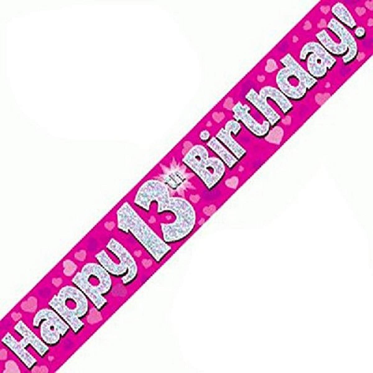 OakTree 624450" Happy 13th Birthday Foil Holographic Banner, Pink/BPWFA-3950, 9 ft