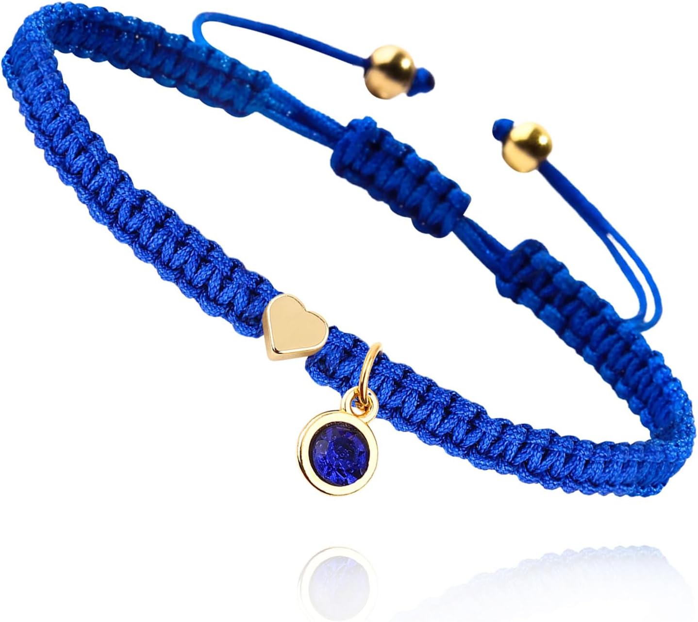 Birthstone Bracelet Gold Heart Charm Bracelet Luck and Protection Bracelet Handmade Adjustable Rope Bracelets for Girls Boy Mom Birthday Gifts