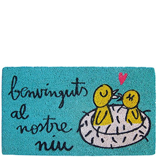 Laroom Felpudo diseño Benvinguts Al Nostre NIU, Jute & Base Antideslizante, Azul, 40 x 70 cm Cover