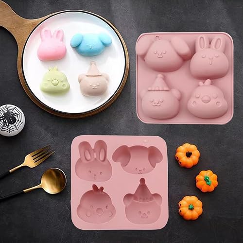 Miniatura 8 de Moldes de silicona, molde de silicona de 4 cavidades, lindos moldes de pollo, moldes de jabón hechos a mano para hornear de oso (2 unidades)