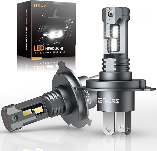 Zethors H4 LED Headlight Bulbs, 2 PCS 50W 16000LM 6000K Wireless Headlight Car Conversion Kit Lights Fanless, Halogen Replacement Bulb CPS Chip Temperature Control, Mini Size Plug and Play