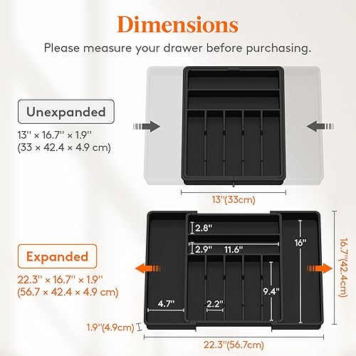 Miniatura 2 de Lifewit Organizador de cajones de cubiertos expandible, bandeja de cubiertos ajustable de 16.7 pulgadas de profundidad para cocina, cubiertos de
