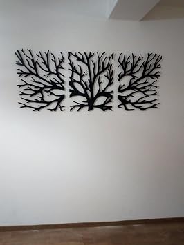 MetalArtWallDecor Tree Of Life Metal Art, Large Abstract Wall Decor, Modern Home Art, Livingroom Decoration, 3 Panels Wall Hangings 3x20/19, black