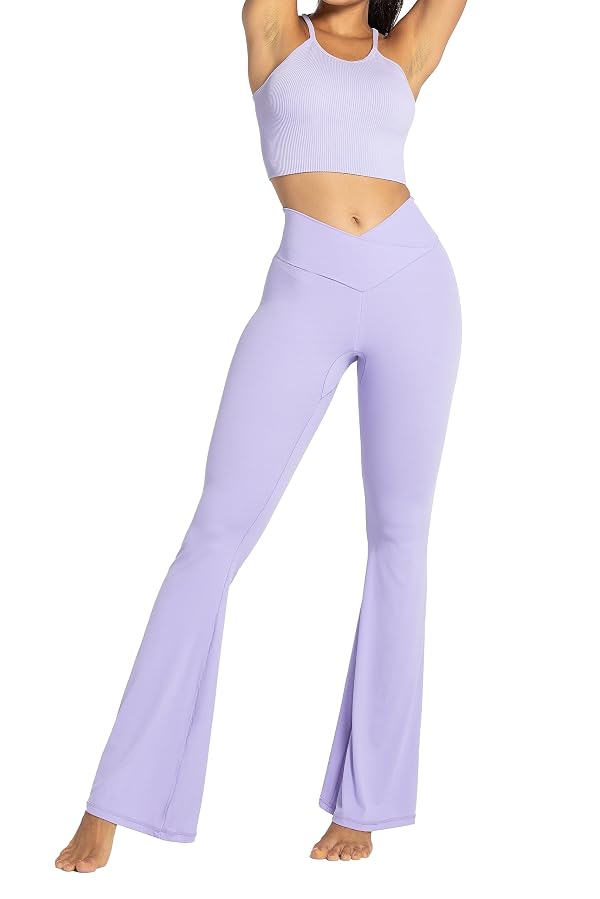 Sunzel Flare Leggings, Crossover Yoga Pants with Tummy Control, High-Waisted and Wide Leg, 30" Inseam, Lavender Medium by Sunzel - Image 6