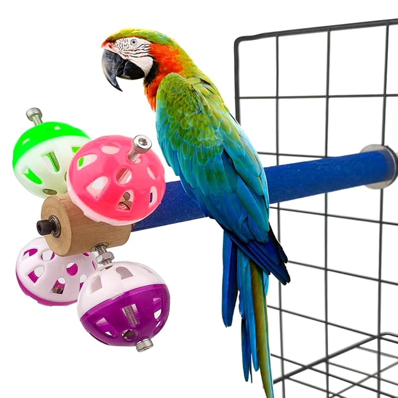 Brinquedo para Aves com Poleiro de Madeira e Bolas Giratórias FlidRunest Azul, 1 unidade