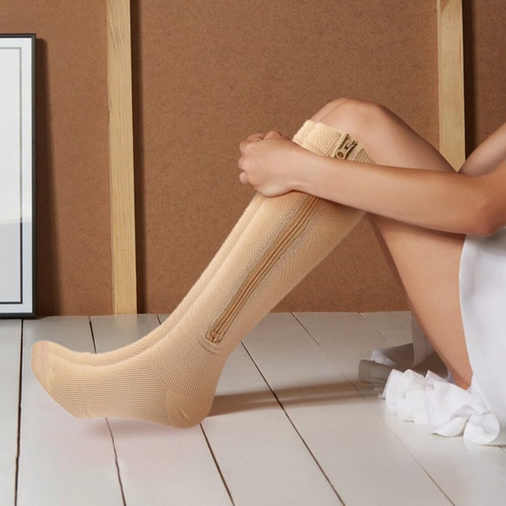 LICHENGTAI 3 paires de chaussettes de compression à fermeture éclair, chaussettes de compression hautes, bas de compression de soutien, pour femmes et hommes, chaussettes d'infirmière – S/M (35-38)