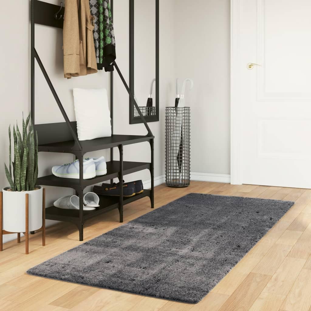 Tapis anthracite 80x200cm HUARTE doux lavable et antidérapant pour le couloir