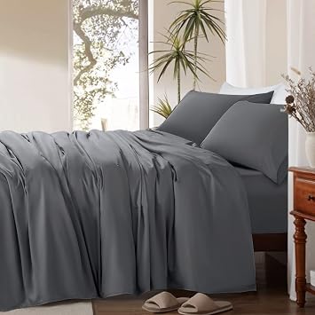 SONORO KATE 1000 Thread Count Cotton Sheets, Luxury Egyptian 100% Cotton Bed Sheets Set, 18-Inch Deep Pocket - Breathable and Wrinkle - 4 PieceDark Grey, Full