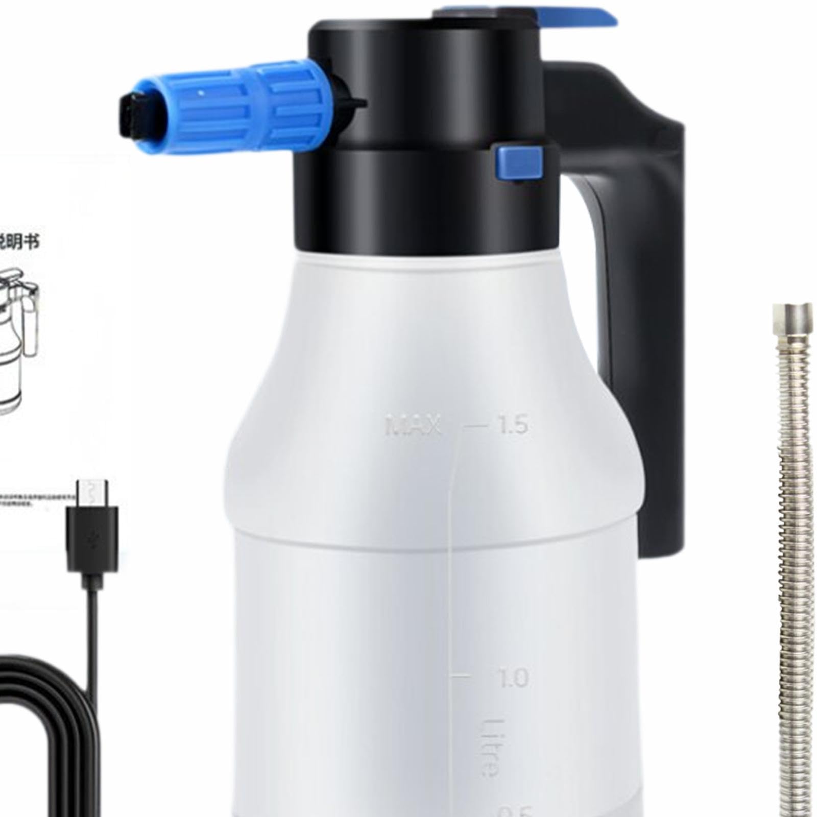 Whtkoph 1.5 Liters Car Electric Foaming Sprayer Set White Liquid Soap Sprayer with Metal