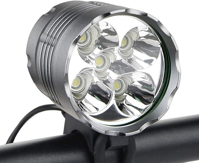 WASAGA Bike Lights, 6000 Lumens 5 LED Bicycle Light,Waterproof Mountain Bike Front Light with Rechargeable Battery Pack,3 Modes Bicycle Lights Front Headlamp for Cycling Safety