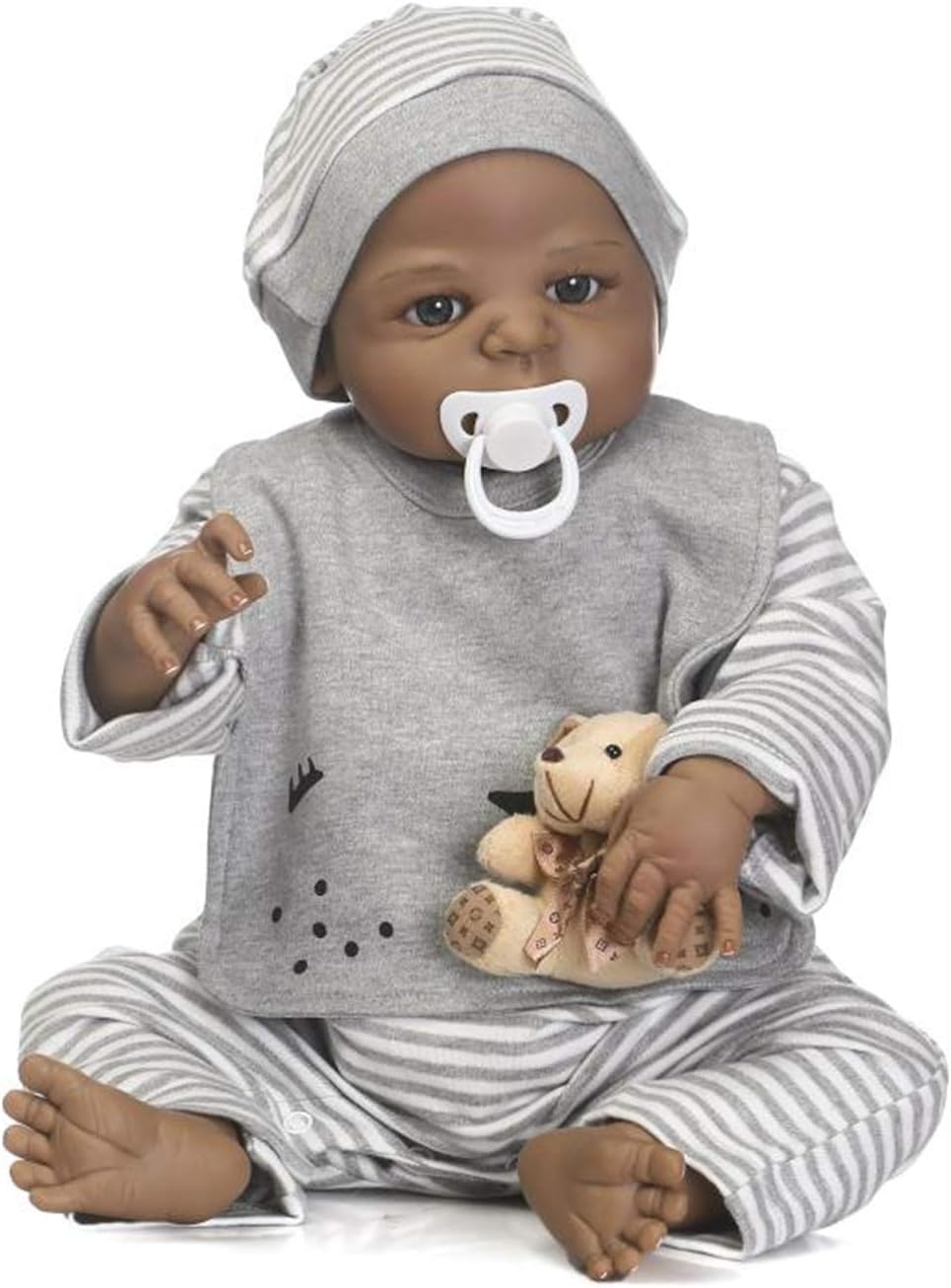 Best Deal 🛒 Anano Reborn Baby Dolls Boy Black Skin 23 Inch Toddler Dolls Full Silicone Vinyl 55CM African American Baby Boy Doll Anatomically Correct